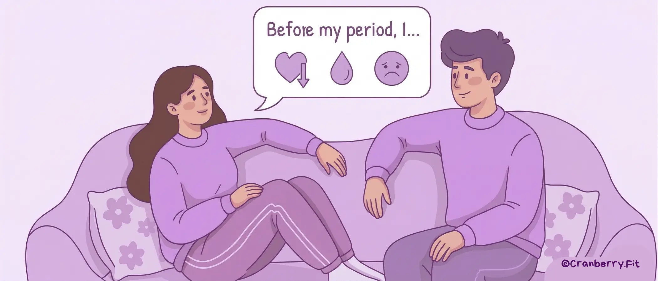 Illustration depicting a woman talking to her partner about her sexual health symptoms before her period.