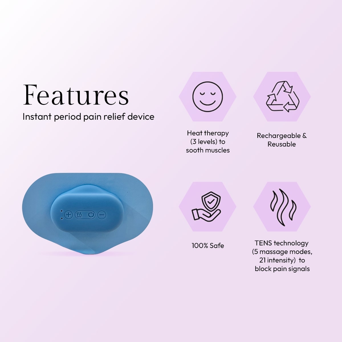 TENS + Heat Device - Drug-free period pain relief